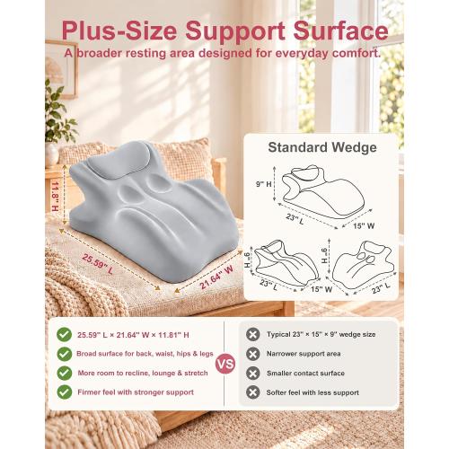 Memory Foam Intimacy Couples Pillow, 27° Ergonomic Wedge, Grey