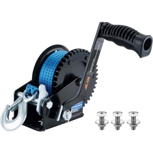 1600lbs Heavy Duty Boat Trailer Winch with 26FT Strap, 2-Way Ratchet & 4:1 Gear Trailer Winch, Portable Hand Crank Winch for Boat, Truck, Trailer, RV, ATV, Jet Ski