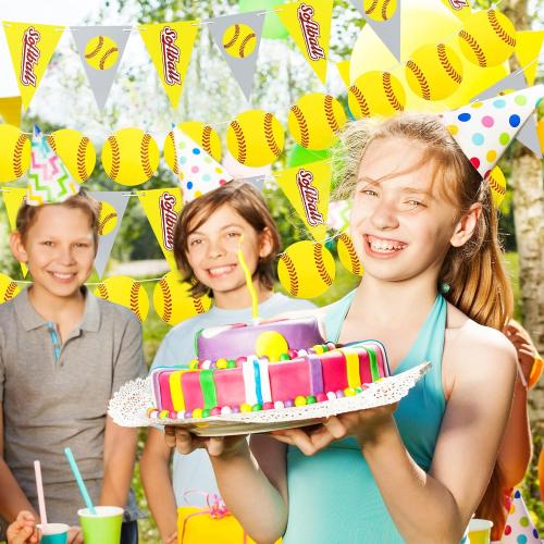 Tinlade 4 Pcs Softball Party Banners Bunting Garland Sports, Bright Style