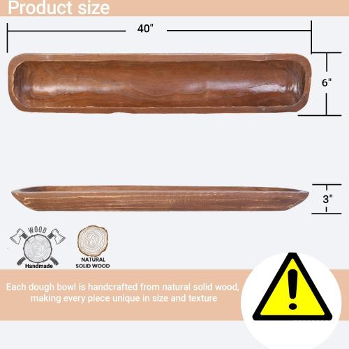 Athaliah Wooden Dough Bowl, Hand Carved Rustic Long Wood Dough Bowls for Decor, Vintage Large Wooden Bread Bowl for Table Centerpiece Dining Room Home Kitchen Decor Candles (40 Inch-Brown)