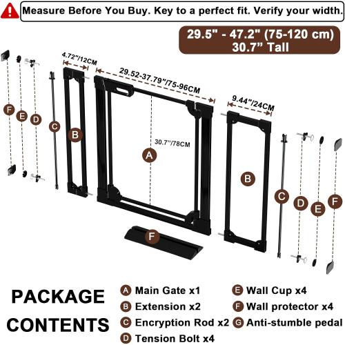 30.7 Tall Clear Acrylic Baby Gate 29.5-47.2 Wide Pressure Mounted Clear Dog Gate Indoor - No Drill Auto Close, Walk Through Baby Gates for Stair & Doorways & Hallway