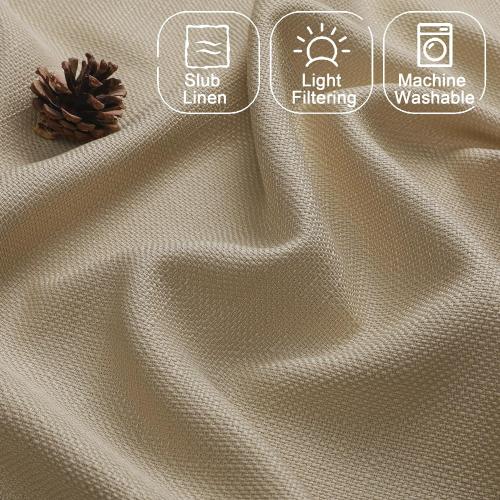 Chyhomenyc Camel Curtains 54 Inch Length 2 Panels, Faux Linen Textured Semi Sheer Light Filtering Soft Airy Rod Pocket Window Treatment Drapes for Living Room Bedroom, Each 30 Wx54 L