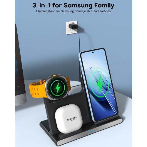 3 in 1 Wireless Charger Fast Charging Stand for Samsung,15W Foldable Phone Charger Stand Android Charging Stand for Samsung Galaxy S25/S24/S23/S22 Ultra,Z Flip 6/Flip 7,Z Fold 6/Fold 7,iPhone 17/16/15