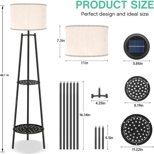 VISFLAIR 2 Pack Solar Lights with 2-Tier Plant Stand, Outdoor Floor Lamps, Waterproof Solar LED Edison Bulb Floor Lamps for Patio Porch Deck Yard Garden Decor