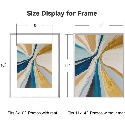 11x14 Silver Aluminum Picture Frame Fits 8x10 Mat HD Glass 1 Pack