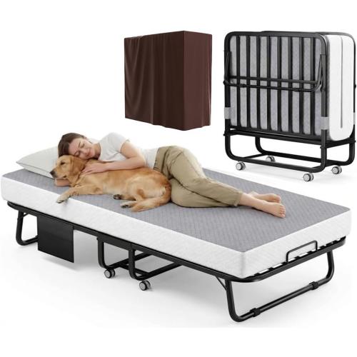 Decofy 75x38 Folding Bed with Mattress Rollaway Beds on Wheels10 Tubes