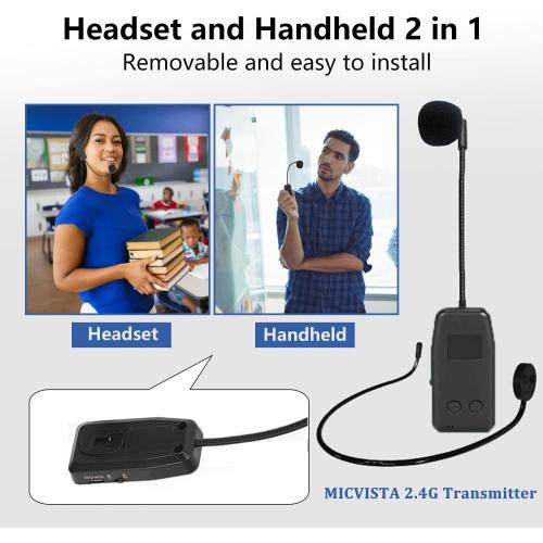 Wireless Microphone System for 4 People,2.4G Wireless Headset Mics and Handheld Mics 2 in 1,Ideal for Speakers,Voice Amplifier,PA System,Teacher,Tour Guides,Fitness Instructor