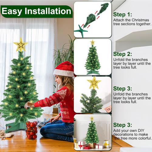3 Ft Green Christmas Tree with Lights, Timer 8 Modes 50 Warm White Lights Battery Operated Small Artifical Full Christmas Tree for Tabletop Home Office Indoor Outdoor Xmas Holiday Party Decorations