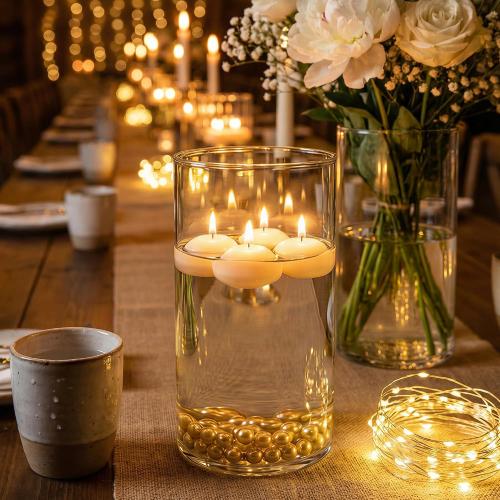 12pcs Glass Cylinder Vases for Centerpieces, 6 Inch Tall Flower Vase for Wedding Decorations, Hurricane Vases Floating Candle Holder for Table Centerpiece Wedding Home Décor