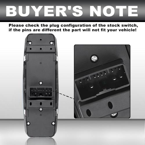 Driver Side Master Power Window Switch | Fits 2011–2020 Chrysler 300, 2015–2017 Chrysler 200, 2011–2019 Dodge Charger, 2016–2022 Ram 1500–5500 | Replaces 68139805AB, 56046823AE，68231805AA
