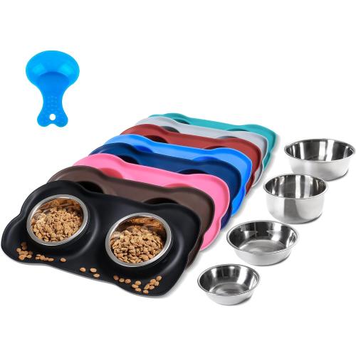 Hubulk Pet Dog Bowls 2 Stainless Steel Dog Bowl with No Spill Non-Skid Silicone Mat   Pet Food Scoop Water and Food Feeder Bowls for Feeding Small Medium Large Dogs Cats Puppies (S, Black)