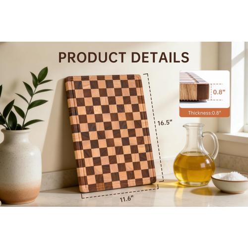 Checkered Cutting Boards for Kitchen, Wooden Chopping Board