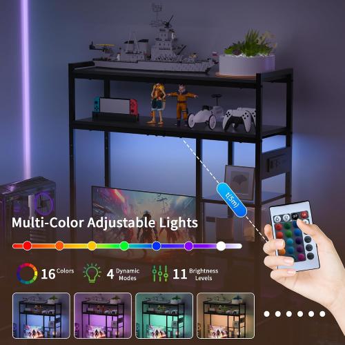 Aetheris Desktop Organizer Shelf, 30 Wooden Office Storage Rack with Outlets, Display Shelf Rack with Light Strip, 5 Tier Desktop Display Rac, Desk Shelf, Desk Hutch for Computer Monitor (Black)