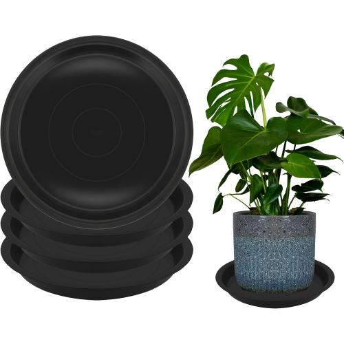 4 Pack 14 Inch Round Plant Saucers for Less 12 Inch Pot Indoors Outdoors Plant Trays for Pots Planter Saucer Plastic Drip Tray Planter Water Tray(Black, 13.8(4pcs))