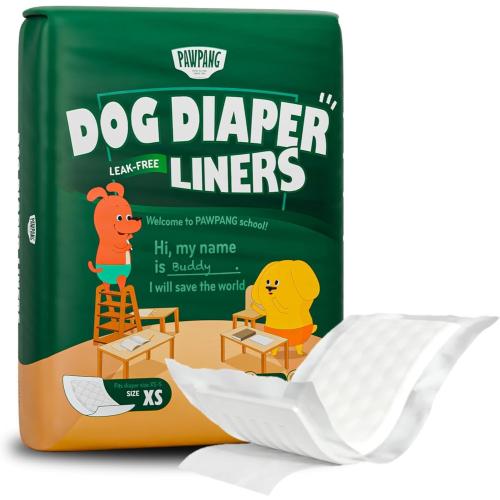 PAWPANG Disposable Dog Diaper Liners Booster Pads for Male & Female Dogs, 100ct, 5 Sizes Options, Doggie Diaper Inserts fit Most Types of Dog Diapers - Pet Belly Bands & Male Wraps (X-Small(100ct))