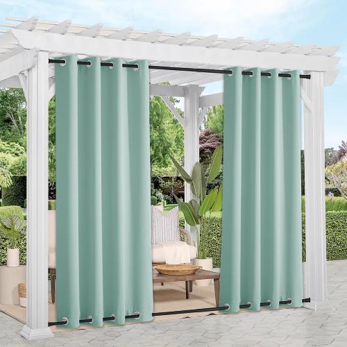 NICETOWN 2 Panels Aqua Blue Weighted Outdoor Curtains for Patio Waterproof, Rustproof Grommet on top & Bottom Windproof Cold & Heat Block Privacy Outdoor Blinds for Valley/Pool, W52 x L84