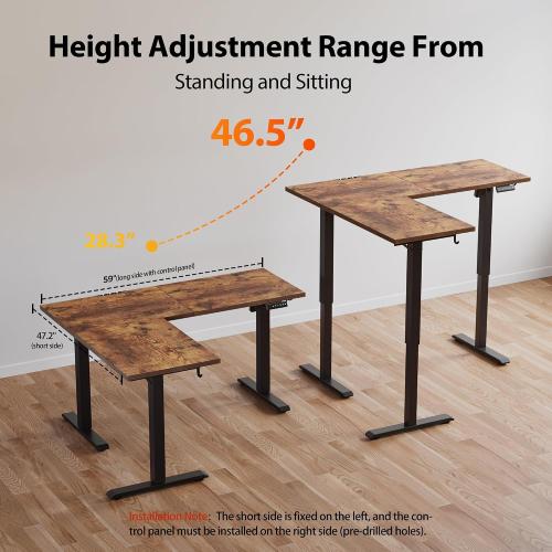 Agilestic L Shaped Standing Desk Adjustable Height, 59 Inch, Rustic Brown