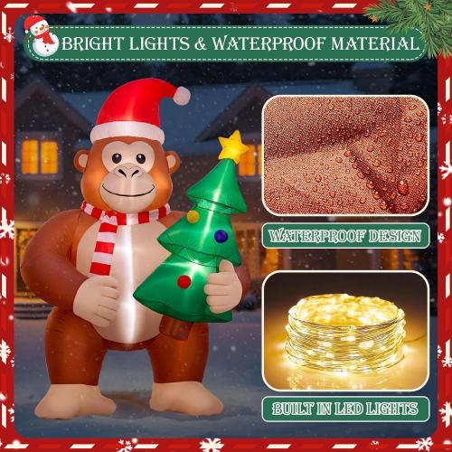 Civaner 8 ft Funny Bigfoot Christmas Inflatables with LED Light Xmas Sasquatch Blow up Yard Decoration Big Foot with Christmas Tree Inflatable for Indoor Outdoor Garden Lawn Winter Holiday Party Decor