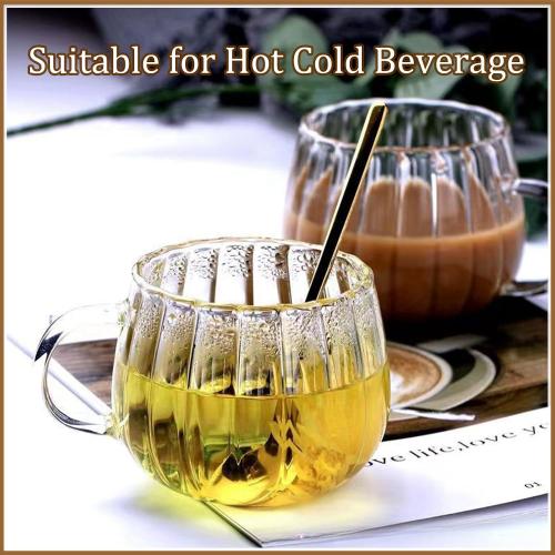 Viovian 12oz Clear Glass Coffee Mugs Set of 6 Ribbed Coffee Cups With Handles Modern Cute Glass Tea Mug Cup for Hot Beverage/Cappuccino/Latte/Cereal/Yogurt/Mocha/Milk