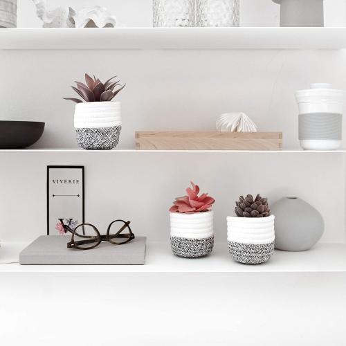 VIVERIE 3Pcs Fake Succulent Plants in Boho Removable Rope Basket Pot Set- Farmhouse Faux Cactus Plant for Home Decor Indoor Bedroom Bathroom Office Desk Shelf Boho Room Kitchen Decor and Accessories‼️missing 1 ‼️