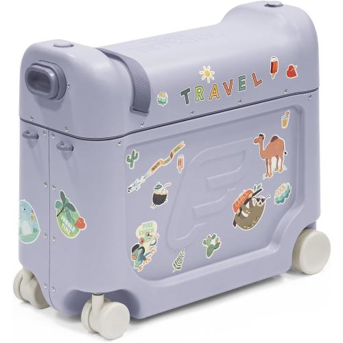 Stokke JetKids BedBox, Arctic Blue - Ride-On Suitcase for Kids 2-7 Years Old (up to 77 lbs) - Transforms Into Bed - Includes Mattress, Decorative Stickers & Adjustable Carrying Strap