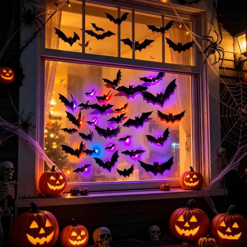 DR.DUDU 36 Pack Halloween Bats Wall Decor Halloween Decorations Indoor