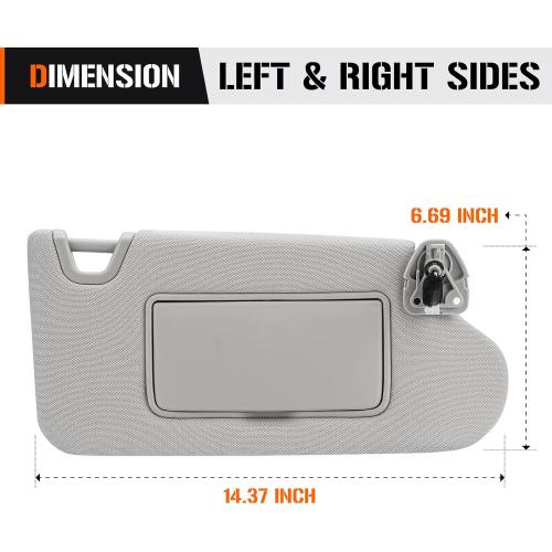 Left & Right Sun Visor with Vanity Light for 2013-2018 Nissan Altima Without Sunroof, Driver & Passenger Side Gray Sunvisor Replacement 96400-3TA2A