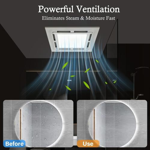 Bathroom Exhaust Fan with LED Light 125 CFM, 9.5 Panel, 0.7 Sone Low Noise，Cutout Size 8x8，Duct 4 Inch Quiet Bath Ceiling Vent Fan Combo with 6500K 1200LM LED Light, for Bathroom, Laundry, Shower