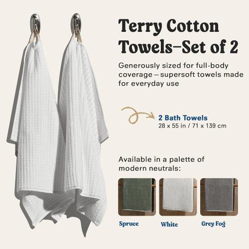 ONSEN Sculpted Terry Bath Towels - White, 2X Bath Towel