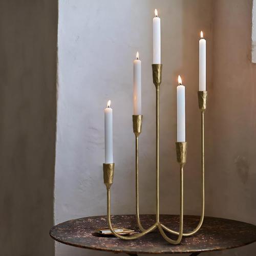 5-Candle Cast Iron Metal Candelabra Candlestick Holders 15 inch | Tall Candle Holder Wedding Event Candelabra Candle Stand Brass Gold