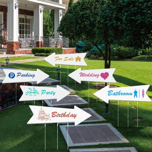 ‌Jumbo 6-Pack Blank Arrow Yard Signs with Stakes - 33x12 Oversized Wedding Directional Signs, Birthday Party Decorations, This Way Arrow Signs for Outdoor Events, Reusable Yard Markers