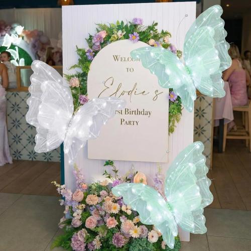 Yinkin 2 Pcs 20'' Christmas Large 3D LED Butterfly Decorations Green White