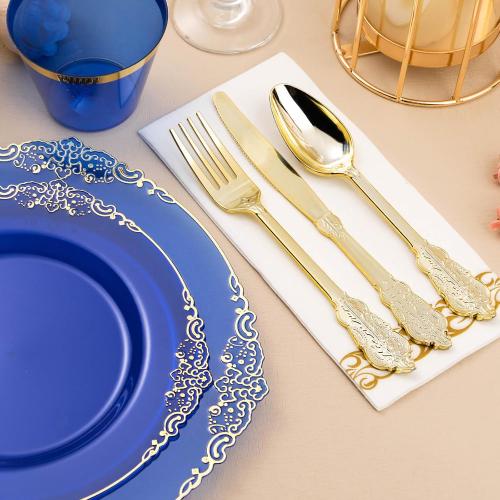 Bestluck 350PCS Clear Blue Plastic Plates for 50 Guests