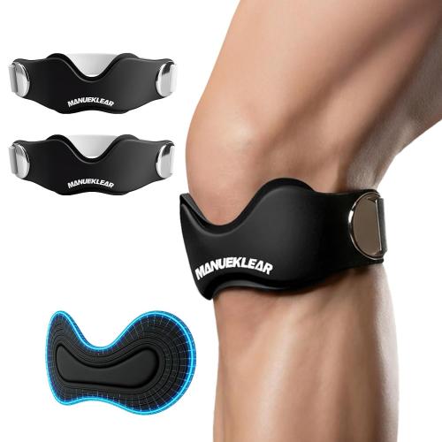 MANUEKLEAR V-Shaped Patella Bands, Adjustable Flex Wrap Patellar Tendon Support Strap for Men Women, Silicone Patella Knee Straps Suitable for Pain Relief Running Hiking Basketball, (2pcs)
