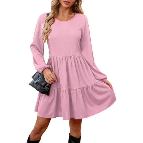 Size XL...Women's Casual Long Sleeve Midi Dress Ruffle Flowy Pleated Tiered Swing A-Line Crewneck Vintage 2025 Fall Winter Dresses