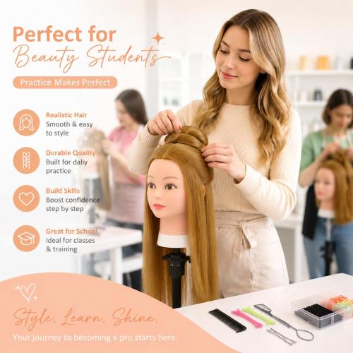 Opini Mannequin Head with 80% Human Hair 26-28 Doll Head for Hairdresser