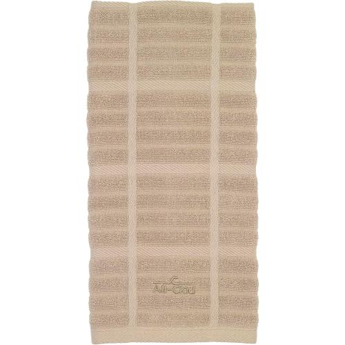Size 17x30 Color beige All-Clad Solid Kitchen Towel: Highly Absorbent, Super Soft Long Lasting - 100% Cotton, 17x30 Tea Towel for Cleaning & Drying Dishes, Pans, Glassware, or Countertops,  Cappuccino