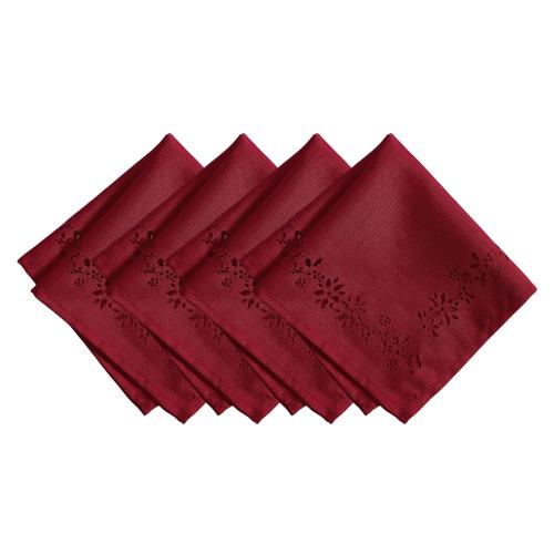 Elrene Home Fashions Poinsettia Noel Laser Cut 4-Pack Red Polyester Square Napkin(s)