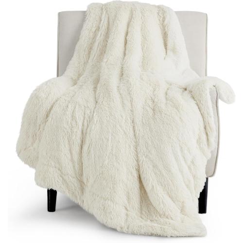 Bedsure Faux Fur Fluffy Fleece Sherpa Blanket Couch Throw Cream 50x60