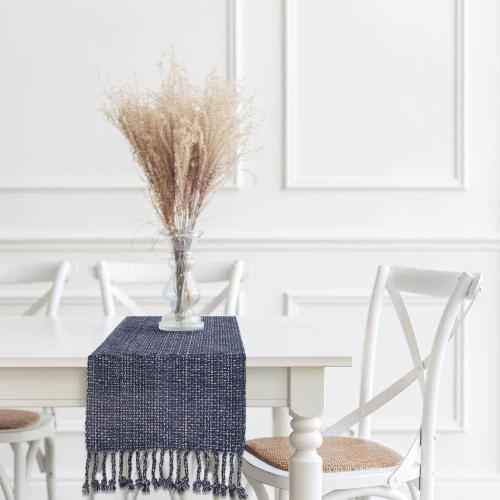 Tone on Tone 100% Cotton Runner 13 in. x 72 in. in Navy Blue
