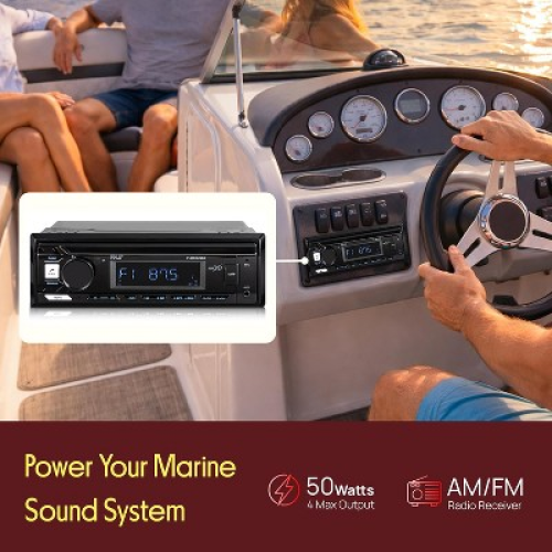 Pyle Bluetooth Marine In-Dash AM/FM Stereo Receiver - Black