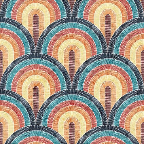 Livelynine 17.5x276 Retro Mid Century Modern Peel and Stick Wallpaper Vintage Rainbow Vinyl Bohemian Bathroom Wallpaper Waterproof Renter Friendly Contact Paper Roll Watercolor Brown Yellow Coral