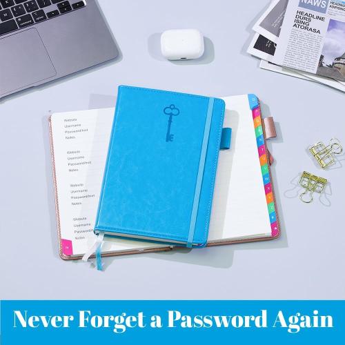 Password Keeper Book with Colorful Alphabetical Tabs, 5.8”x8.4” Password Books for Seniors, Password Notebook Organizer for Internet Website Address Login(Sky Blue)