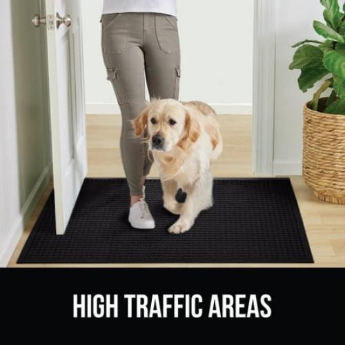GORILLA GRIP Moisture Guard Doormat, Indoor Outdoor Rubber Backed Weather Mat, 35x23, Black