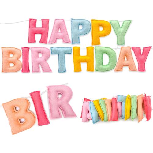 Pre-Strung 3D Pastel Felt Happy Birthday Banner, Handmade Macaron Color Birthday Garland for Party Decorations, Reusable Happy Birthday Sign for Kids Party Supplies Girls Women Rainbow Party Décor