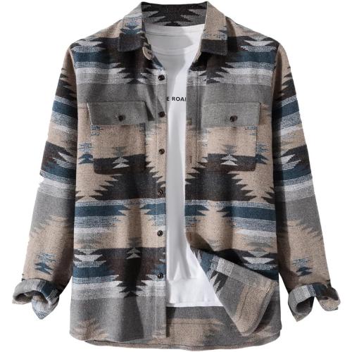 VIEWON Men's Casual Print Button Down Long Sleeve Lightweight Lapel Western Shacket Jacket Coat Large