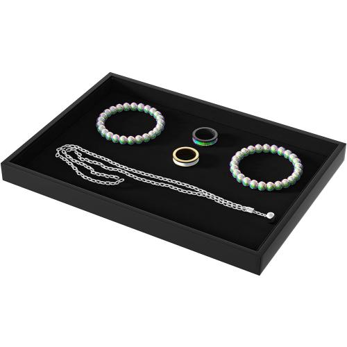 Julysky Jewelry Organizer Trays for Drawer,Jewelry Display Organizer Case for Women,Bracelet Necklace and Ring Display Stand for Selling,Velvet Jewelry Storage Display (Black, Empty Plate)