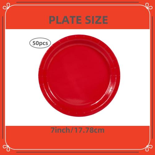 Ottin 50-pack Red Valentine's Paper Dessert Plates 7'' Disposable Appetize Cake Plates for Birthday Wedding Party Snacks Daily Use, President's Day, Mother's Day, Memorial Day
