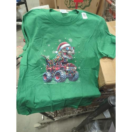 Size Large Youth Monster Truck Dinosaur TRex Christmas Boys Kids T-Shirt