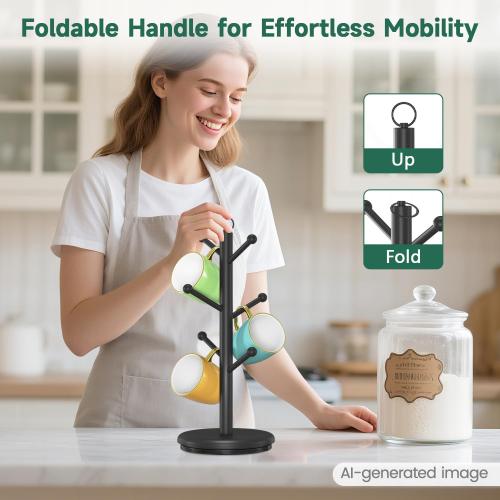 EsLuker.ly Mug Holder Tree Bamboo 360° Rotating Coffee Cup Display Rack